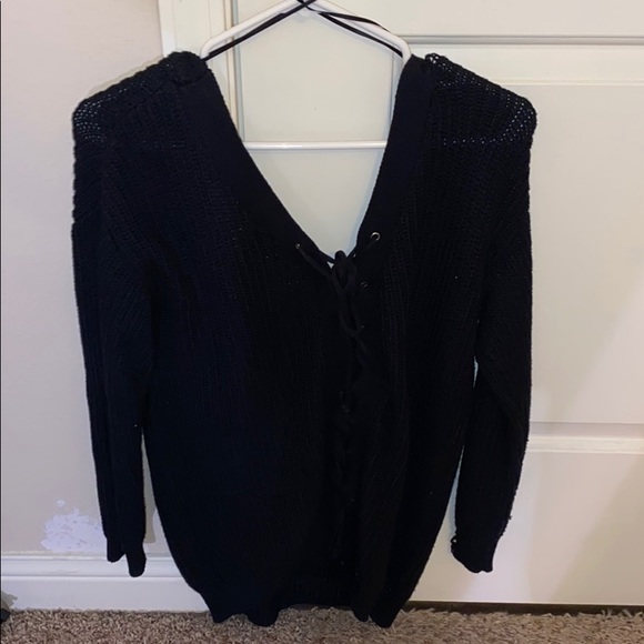 Nordstrom Black Lace Up Back Sweater - Picture 3 of 7